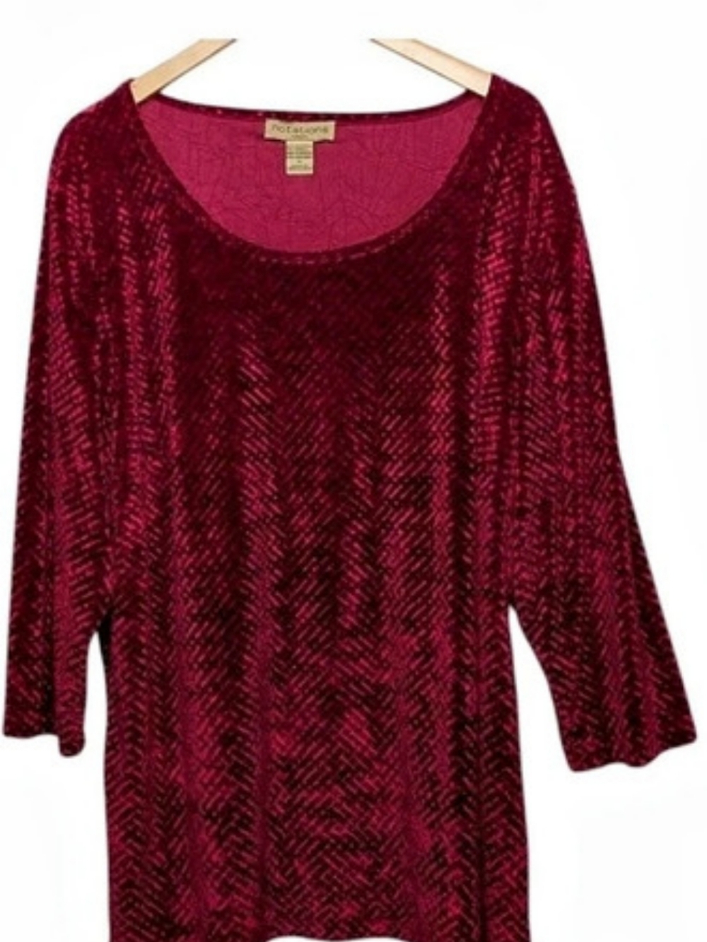 Notations Crushed Velvet Textured Red Geometric Tunic